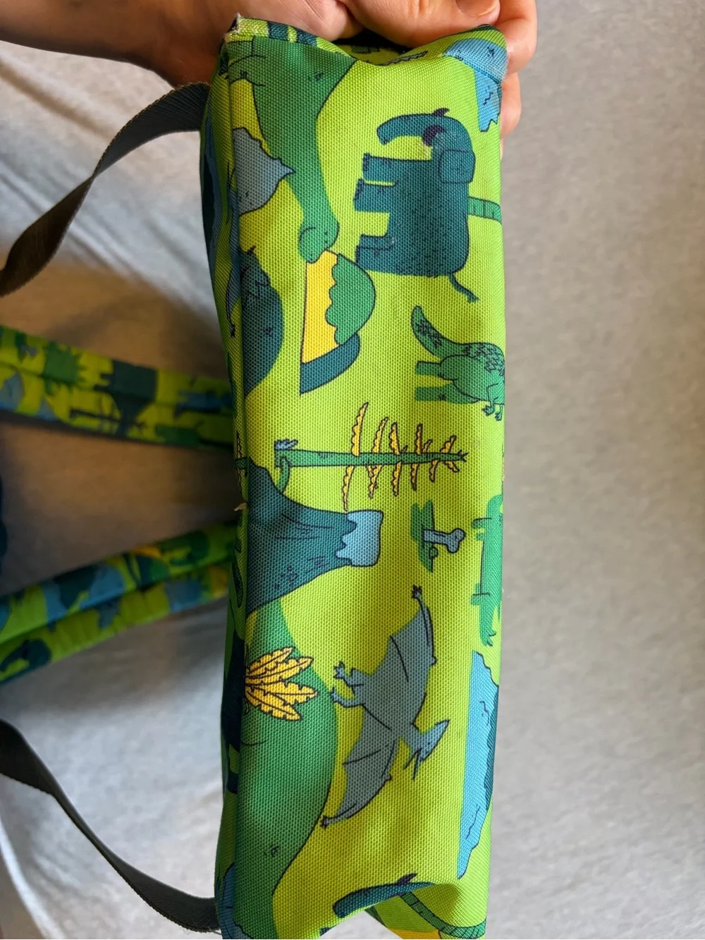 L.L. Bean Kids Dinosaur Print Small Backpack Green & Blue School Boy 16”x12”x4”